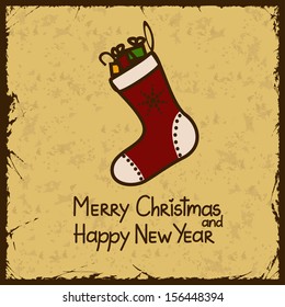 Vintage card with Christmas sock decoration 