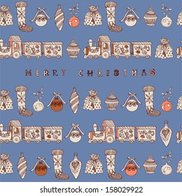 Vintage card with Christmas toys. Vector illustration.