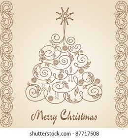 Vintage card with Christmas tree