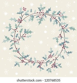 Vintage card with Christmas wreath vector illustration