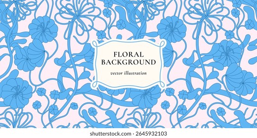 Vintage card with chrysanthemum flowers. Floral wreath. Decorative flowers background with label designs. Seamless pattern