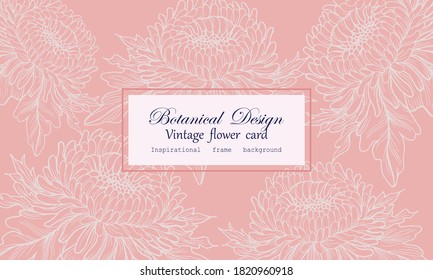 Vintage Card Chrysanthemum And Leaves Floral Wreath Floral Flower Frame For Flower Shop With Label Design, Summer, Rose, Flower Greeting Card, Background For Cosmetic Packaging