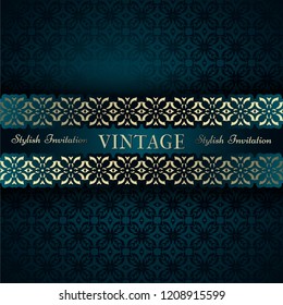 Vintage card, Classic design with golden elements: frame, border etc. Vector. 