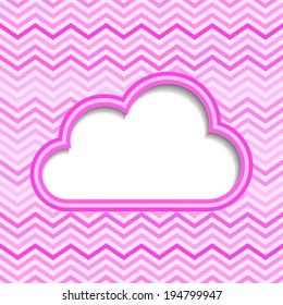 Vintage card with cloud and pink zigzag background