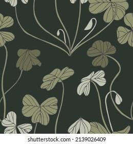 Vintage card with clover plant. Seamless pattern. Flowers background for cosmetics packaging