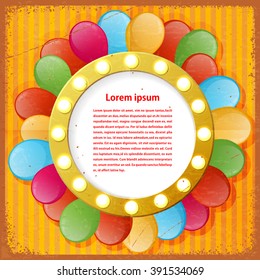 Vintage card with color balls on retro background. Vector illustration