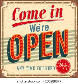 Vintage card - Come in we're open.