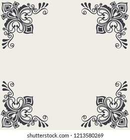 Vintage card with corner floral decoration. Vector illustration.