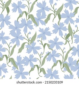 Vintage card with cornflowers blossom. Floral wreath. Seamless pattern. Flowers background for cosmetics packaging