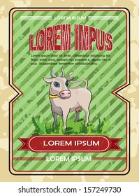 Vintage card with a cow. vector