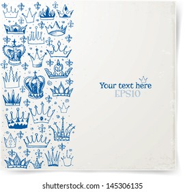 Vintage card with crowns and fleur-de-lises. Vector illustration.