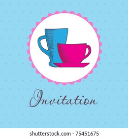 Vintage card with cup and mug, design for  invitation