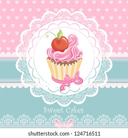 Vintage card with cupcake