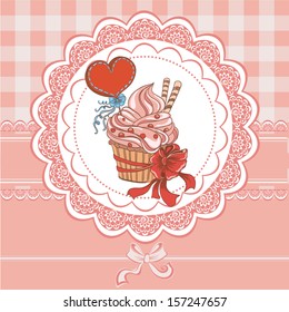 Vintage card with cupcake