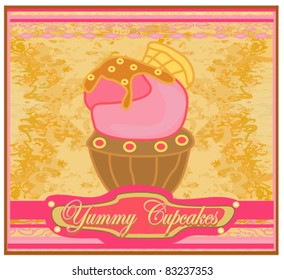 Vintage card with cupcake