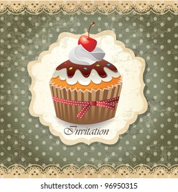 Vintage card with cupcake