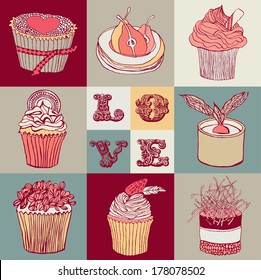 Vintage card with cupcakes.