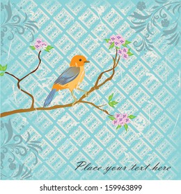 Vintage card with cute bird