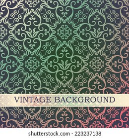 Vintage Card with damask background, colored design 