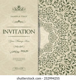 vintage card with damask background and elegant floral elements