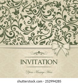 vintage card with damask background and elegant floral elements