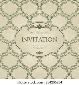 vintage card with damask background and elegant floral elements