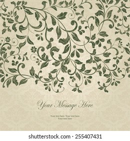 Vintage Card With Damask Background And Elegant Floral Elements