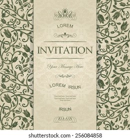 vintage card with damask background and elegant floral elements