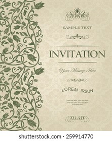 vintage card with damask background and elegant floral elements