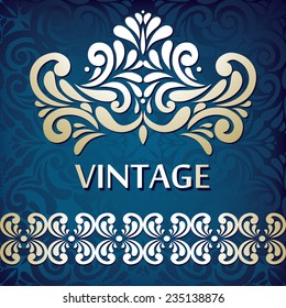 Vintage Card with damask background, Vintage frame design 