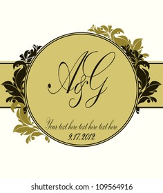 Vintage card with damask elements.Wedding card or invitation.