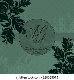 Vintage card with damask elements.Wedding card or invitation.