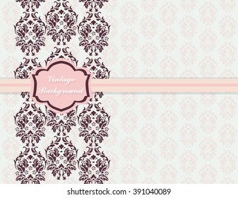 Vintage card with damask ornament pattern. Rose quartz color. Vector
