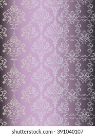 Vintage card with damask ornament pattern. Orchid color. Vector