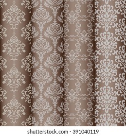 Vintage card with damask ornament pattern. Beige and white color. Vector