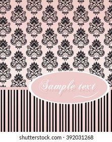 Vintage card with damask ornament pattern. Rose quartz color. Vector