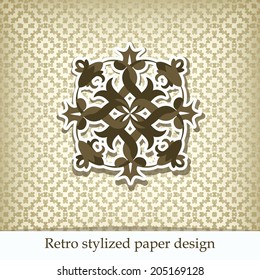 Vintage Card with design element on geometric pattern stylized like retro paper