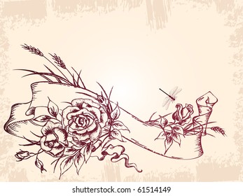 vintage card design with roses