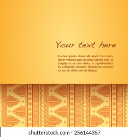 Vintage card design with yellow oriental henna style background pattern and horizontal banner for text