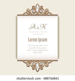 Vintage card with diamond jewelry decoration, elegant wedding invitation or announcement template, eps10 vector illustration