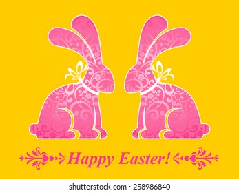 Vintage card with Easter bunny rabbit. Vector illustration. 