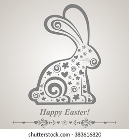 Vintage card with Easter bunny rabbit. Vector illustration. 