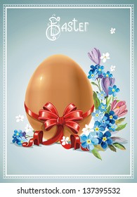 Vintage Card with Easter eggs and flowers. Detailed vector illustration. Abstract Elegance background.