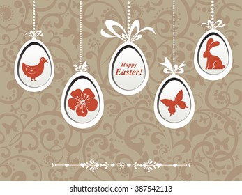 Vintage card with Easter eggs. vector illustration