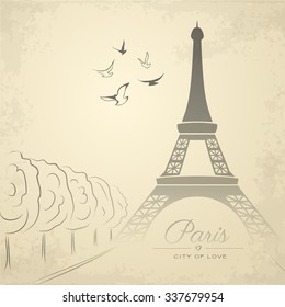 Vintage card with Eiffel Tower. Vector illustration