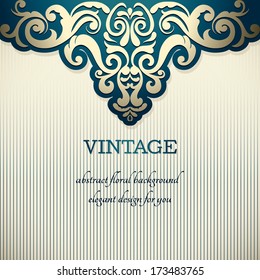 Vintage card, elegant border, Silver-blue design