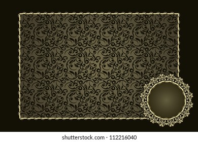 Vintage card with elegant frame on seamless floral background