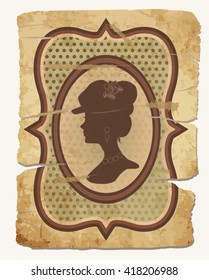 Vintage card with female silhouette, vector