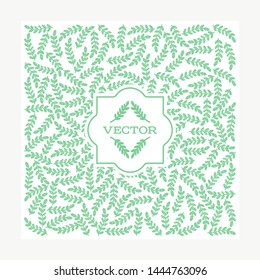 Vintage card with floral elements. Frame for flowershop with label design. Summer decoration greeting card. Leaf background for cosmetics packaging.