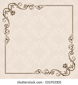 Vintage card with floral frame design. Blank invitation template with copy space.